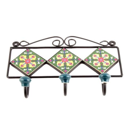 Forest Green Red Tiny Flower Tiles Hooks